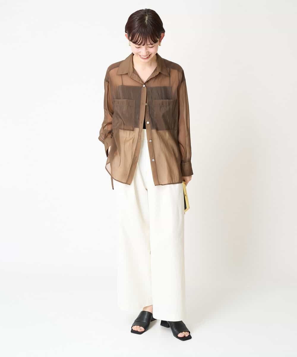 FMBGV47230 MICHEL KLEIN(ミッシェルクラン) [セットアップ対応]シアーナイロンシャツ ブラウン(87)