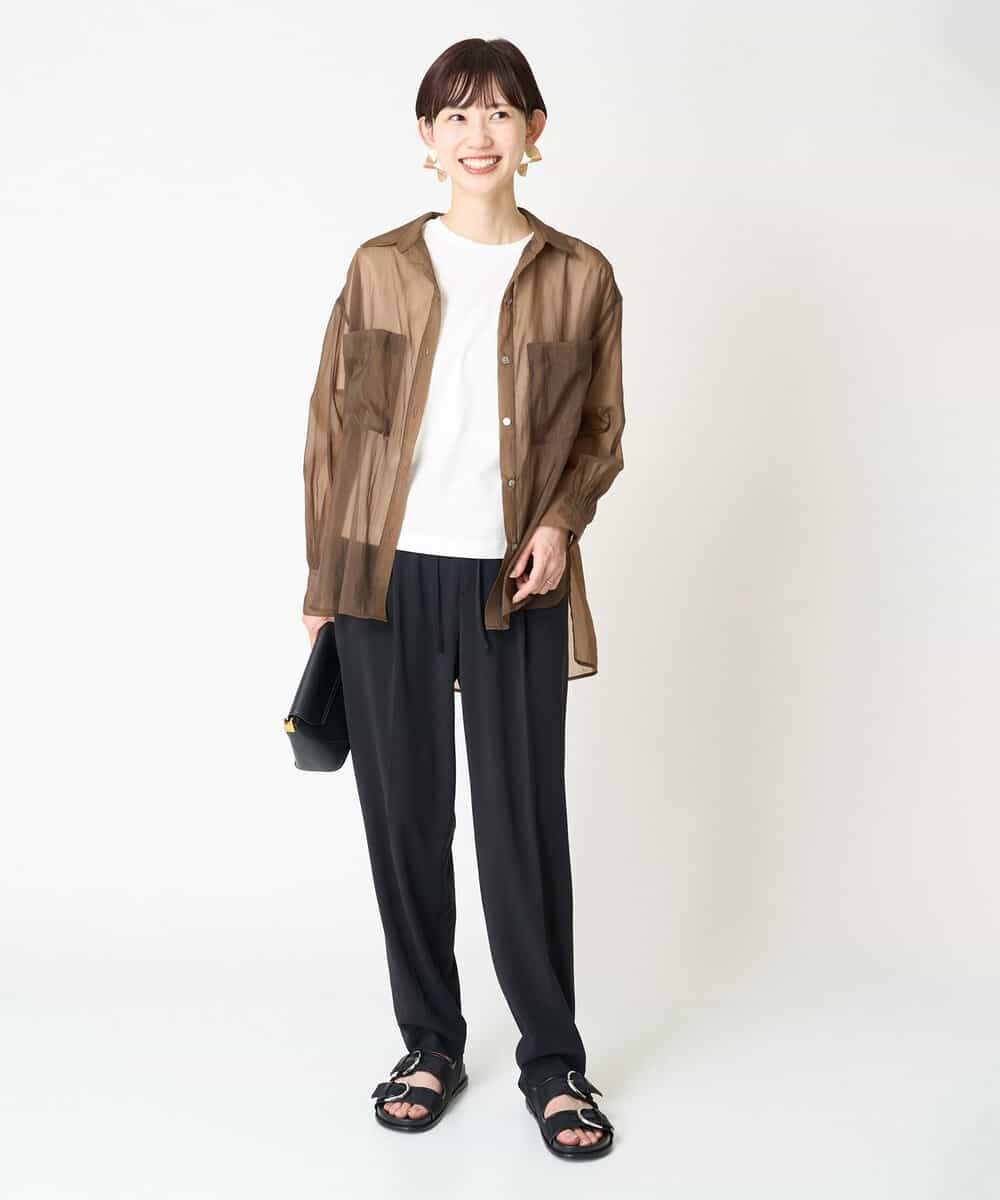 FMBGV47230 MICHEL KLEIN(ミッシェルクラン) [セットアップ対応]シアーナイロンシャツ ブラウン(87)