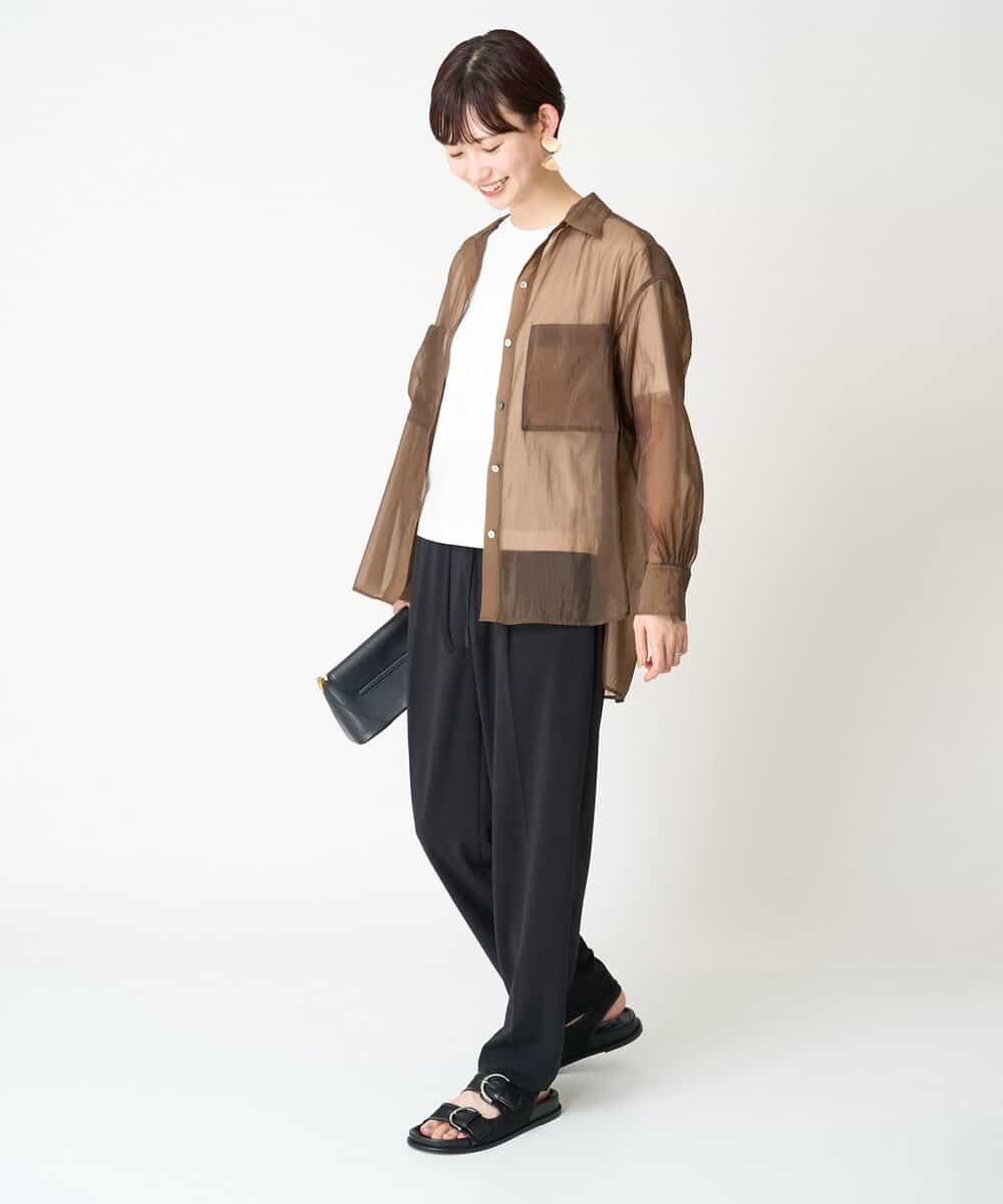 FMBGV47230 MICHEL KLEIN(ミッシェルクラン) [セットアップ対応]シアーナイロンシャツ ブラウン(87)