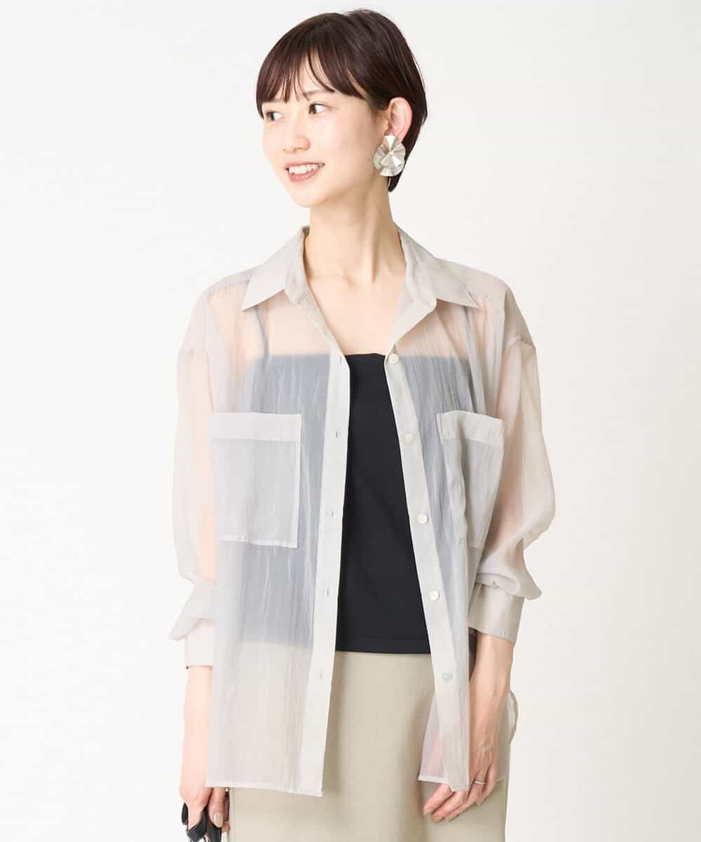 FMBGV47230 MICHEL KLEIN(ミッシェルクラン) [セットアップ対応]シアーナイロンシャツ ブラウン(87)