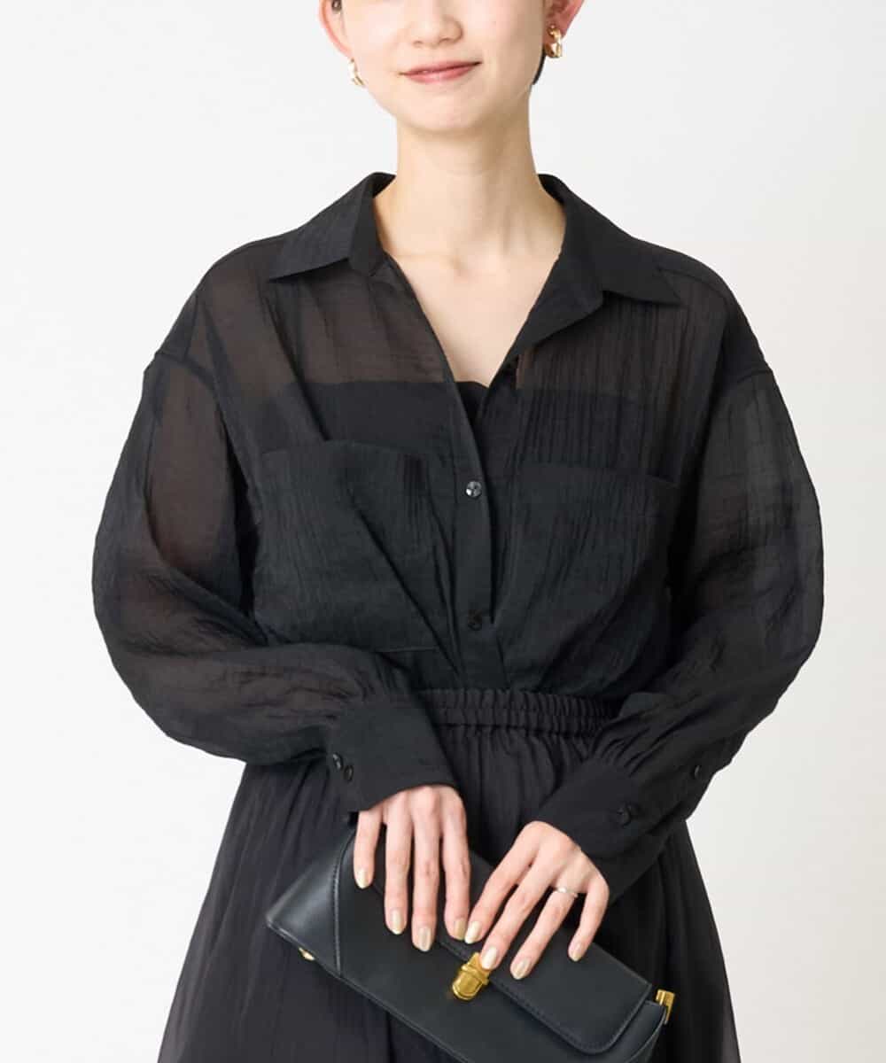FMBGV47230 MICHEL KLEIN(ミッシェルクラン) [セットアップ対応]シアーナイロンシャツ ブラウン(87)