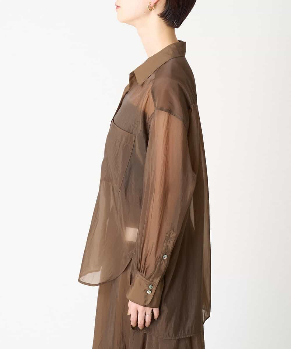 FMBGV47230 MICHEL KLEIN(ミッシェルクラン) [セットアップ対応]シアーナイロンシャツ ブラウン(87)