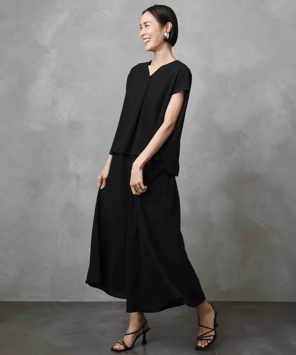 FMBHA04160 MICHEL KLEIN(ミッシェルクラン) [セットアップ対応]楊柳Vネックデザインブラウス ブラック