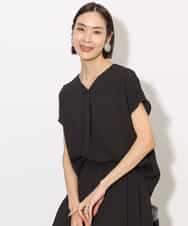 FMBHA04160 MICHEL KLEIN(ミッシェルクラン) [セットアップ対応]楊柳Vネックデザインブラウス ブラック