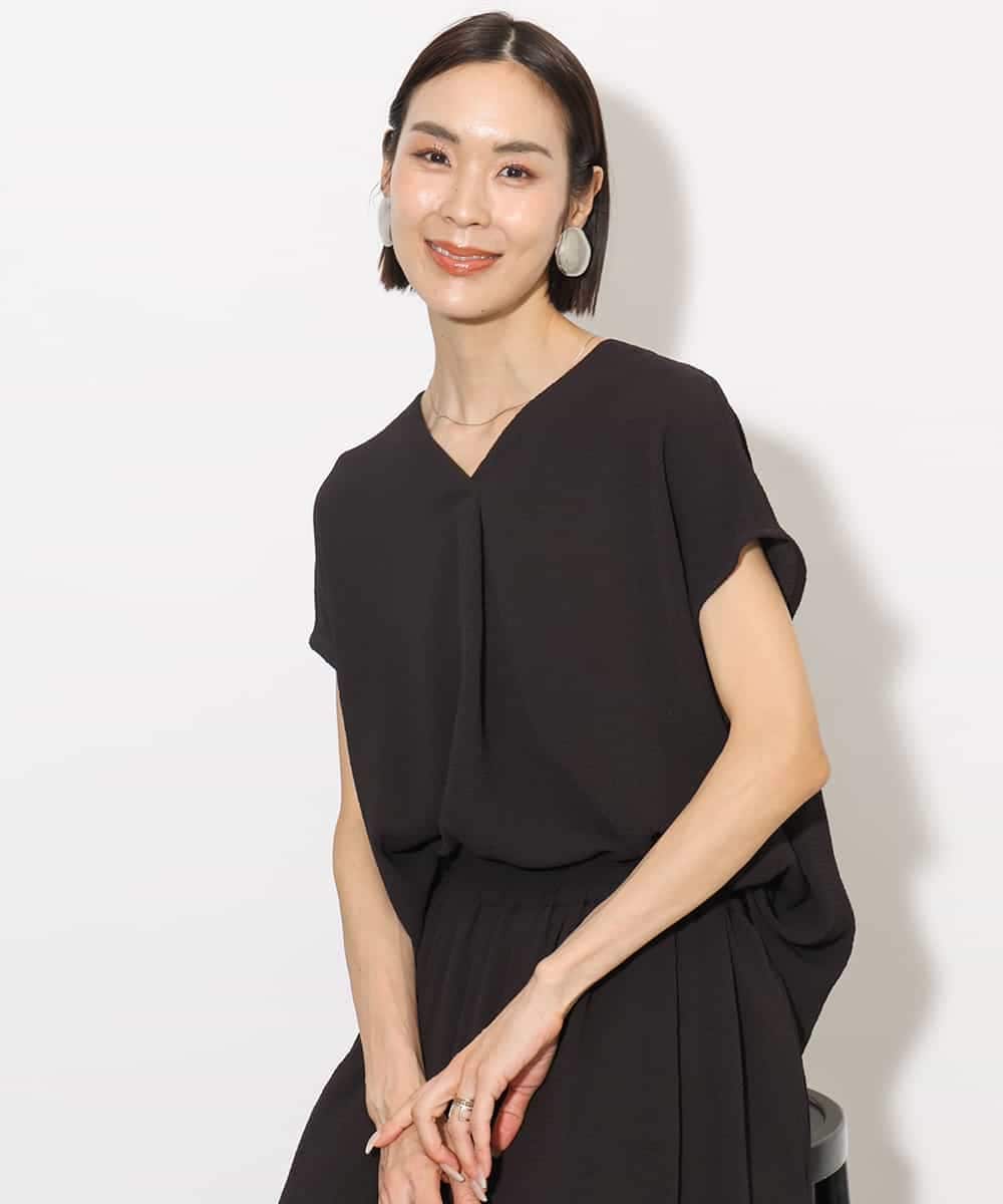FMBHA04160 MICHEL KLEIN [セットアップ対応]楊柳Vネックデザインブラウス