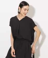 FMBHA04160 MICHEL KLEIN(ミッシェルクラン) [セットアップ対応]楊柳Vネックデザインブラウス ブラック