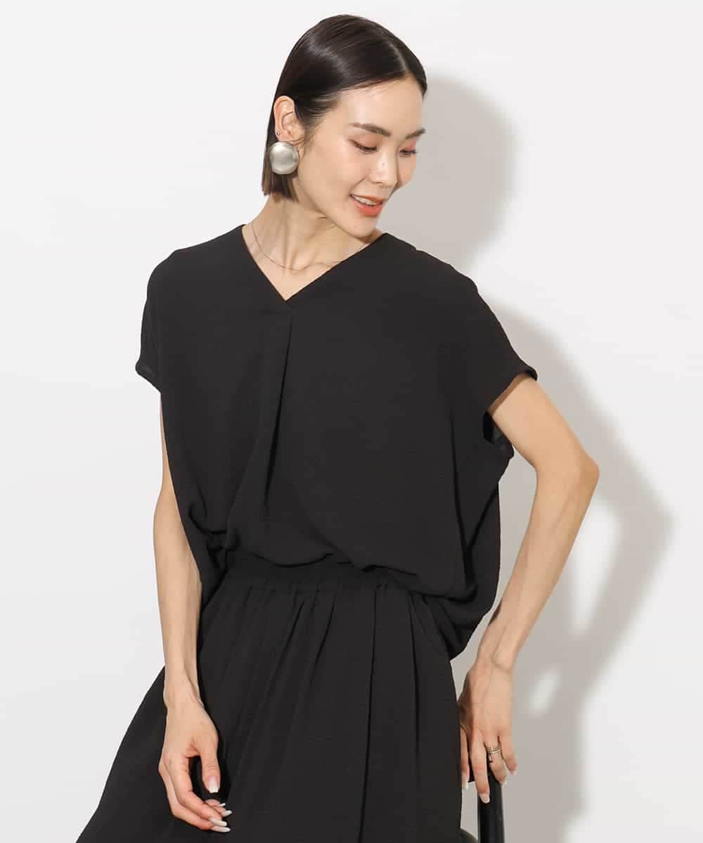 FMBHA04160 MICHEL KLEIN(ミッシェルクラン) [セットアップ対応]楊柳Vネックデザインブラウス ブラック