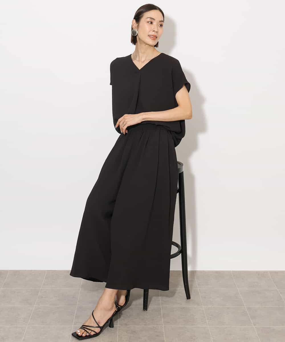 FMBHA04160 MICHEL KLEIN(ミッシェルクラン) [セットアップ対応]楊柳Vネックデザインブラウス ブラック