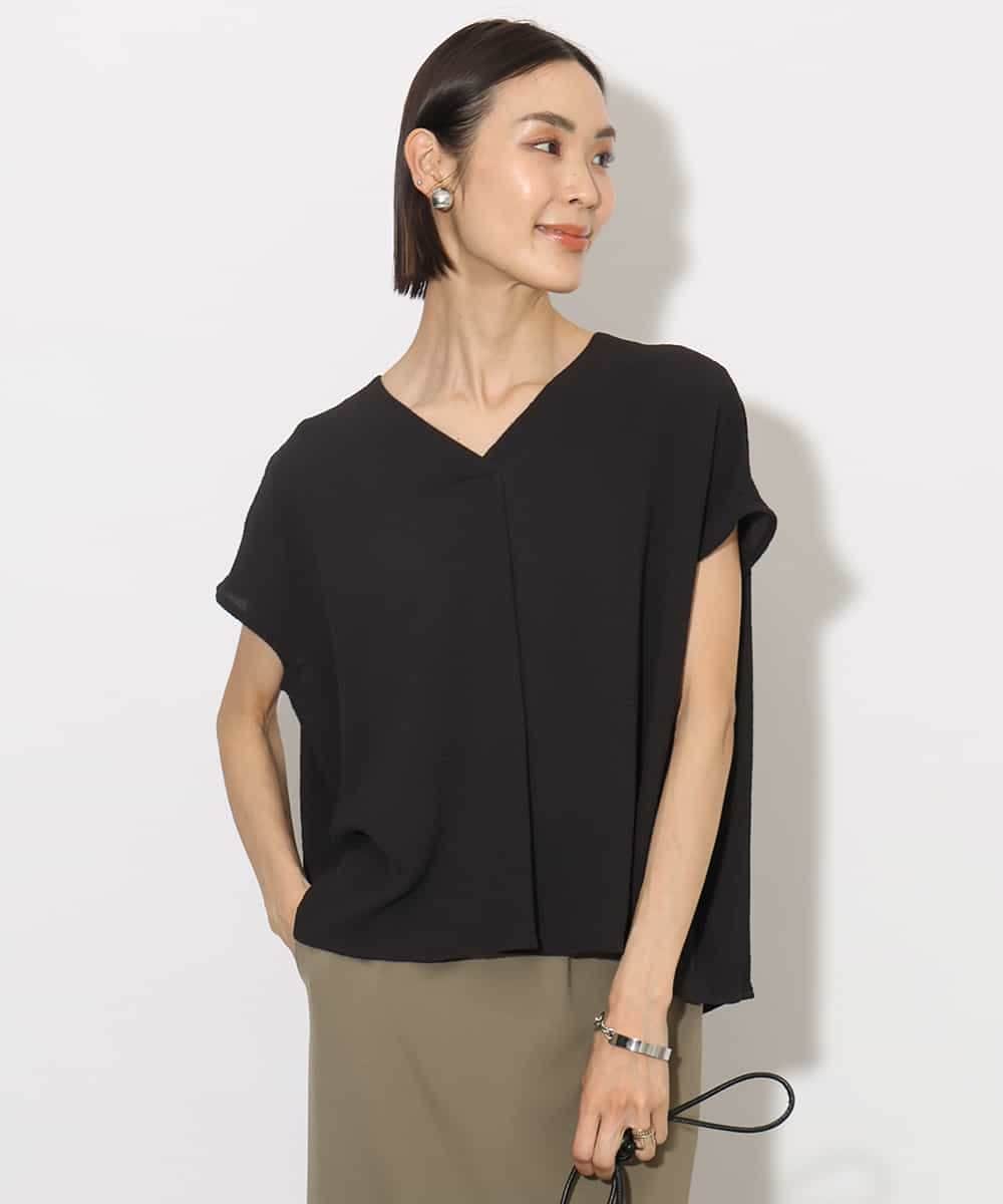 FMBHA04160 MICHEL KLEIN(ミッシェルクラン) [セットアップ対応]楊柳Vネックデザインブラウス ブラック