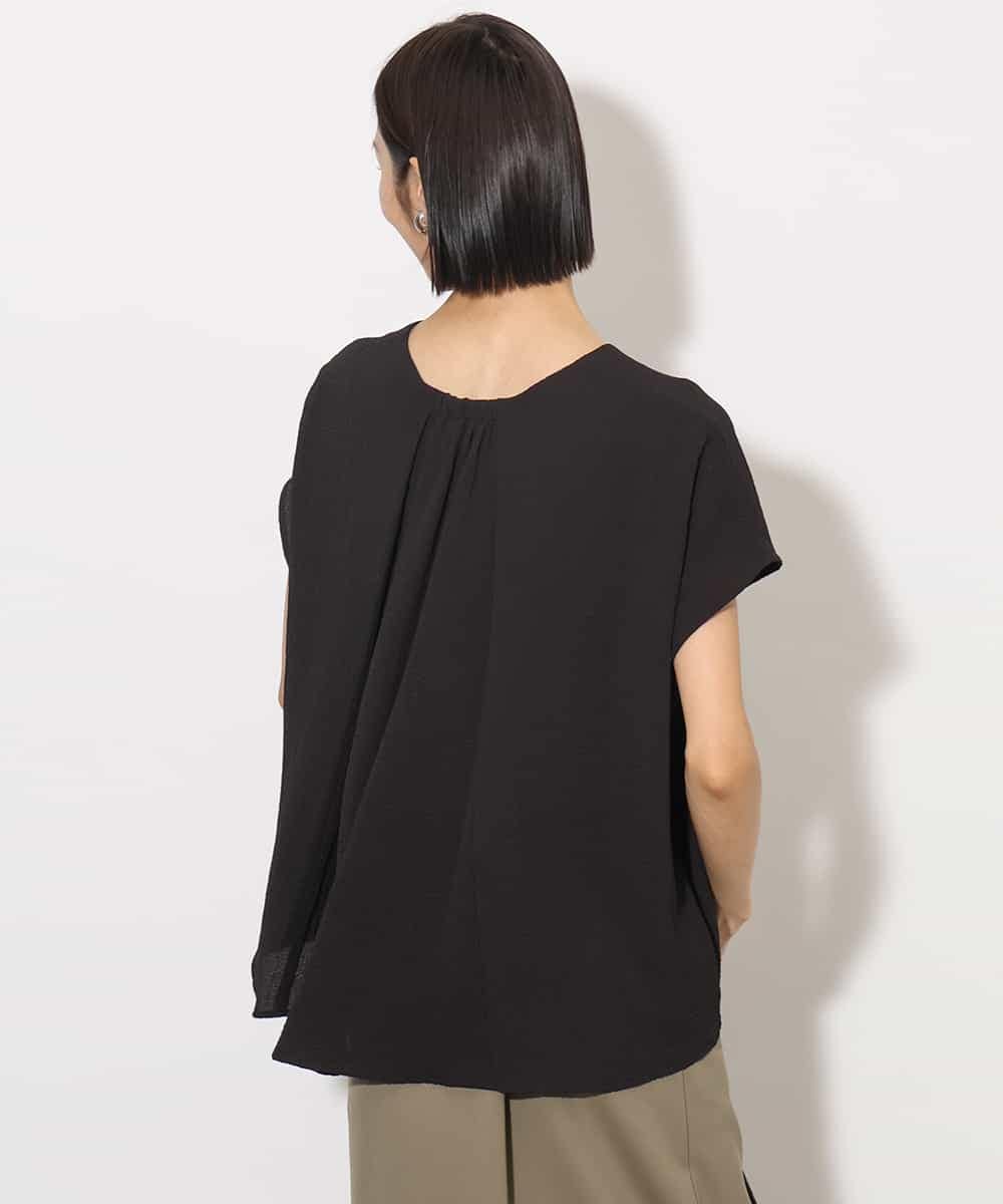 FMBHA04160 MICHEL KLEIN(ミッシェルクラン) [セットアップ対応]楊柳Vネックデザインブラウス ブラック