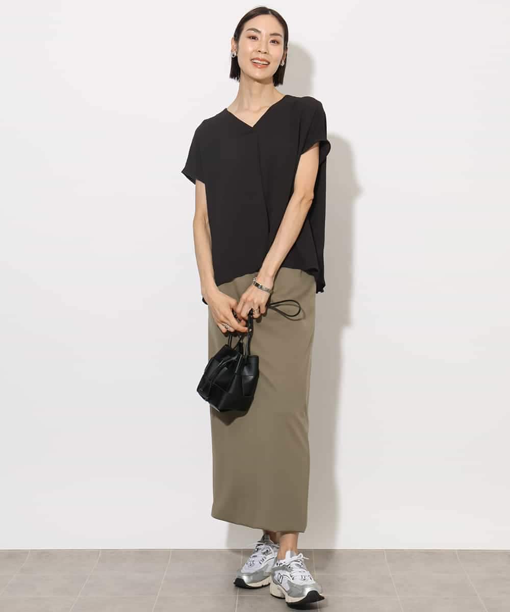 FMBHA04160 MICHEL KLEIN(ミッシェルクラン) [セットアップ対応]楊柳Vネックデザインブラウス ブラック