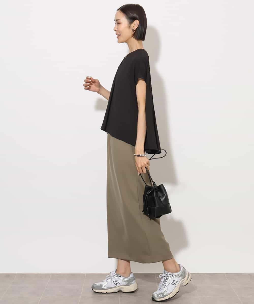 FMBHA04160 MICHEL KLEIN(ミッシェルクラン) [セットアップ対応]楊柳Vネックデザインブラウス ブラック