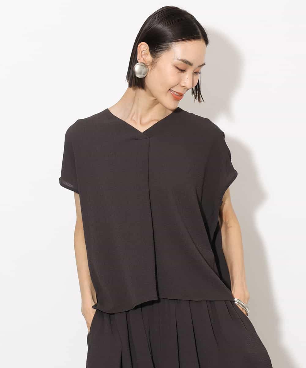 FMBHA04160 MICHEL KLEIN(ミッシェルクラン) [セットアップ対応]楊柳Vネックデザインブラウス ブラック