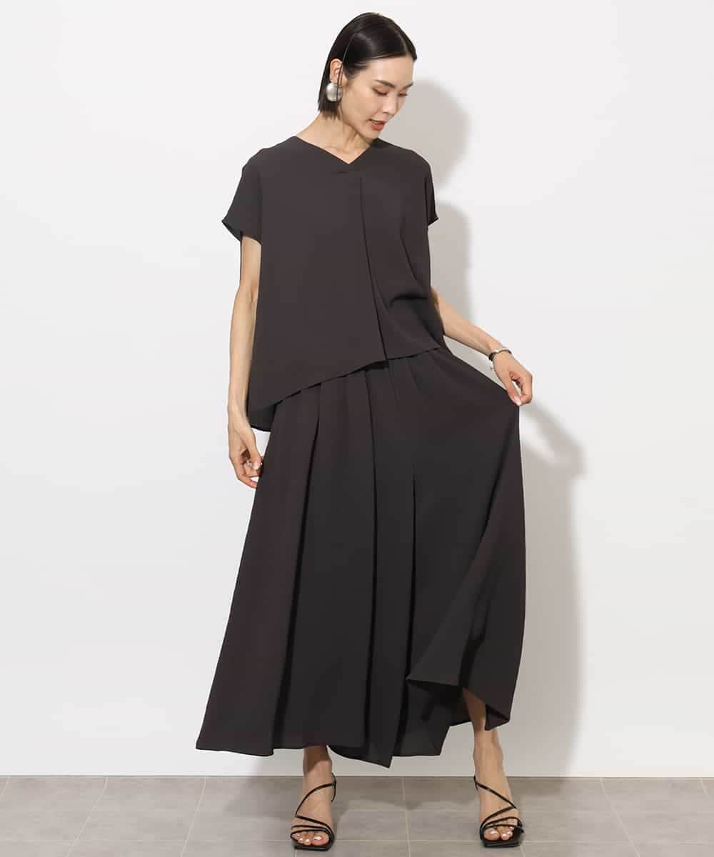 FMBHA04160 MICHEL KLEIN(ミッシェルクラン) [セットアップ対応]楊柳Vネックデザインブラウス ブラック