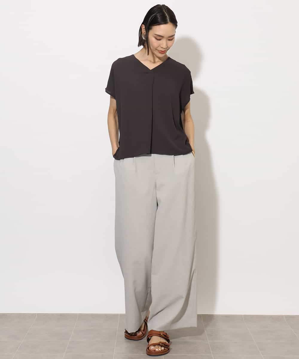 FMBHA04160 MICHEL KLEIN(ミッシェルクラン) [セットアップ対応]楊柳Vネックデザインブラウス ブラック