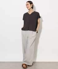 FMBHA04160 MICHEL KLEIN(ミッシェルクラン) [セットアップ対応]楊柳Vネックデザインブラウス ブラック