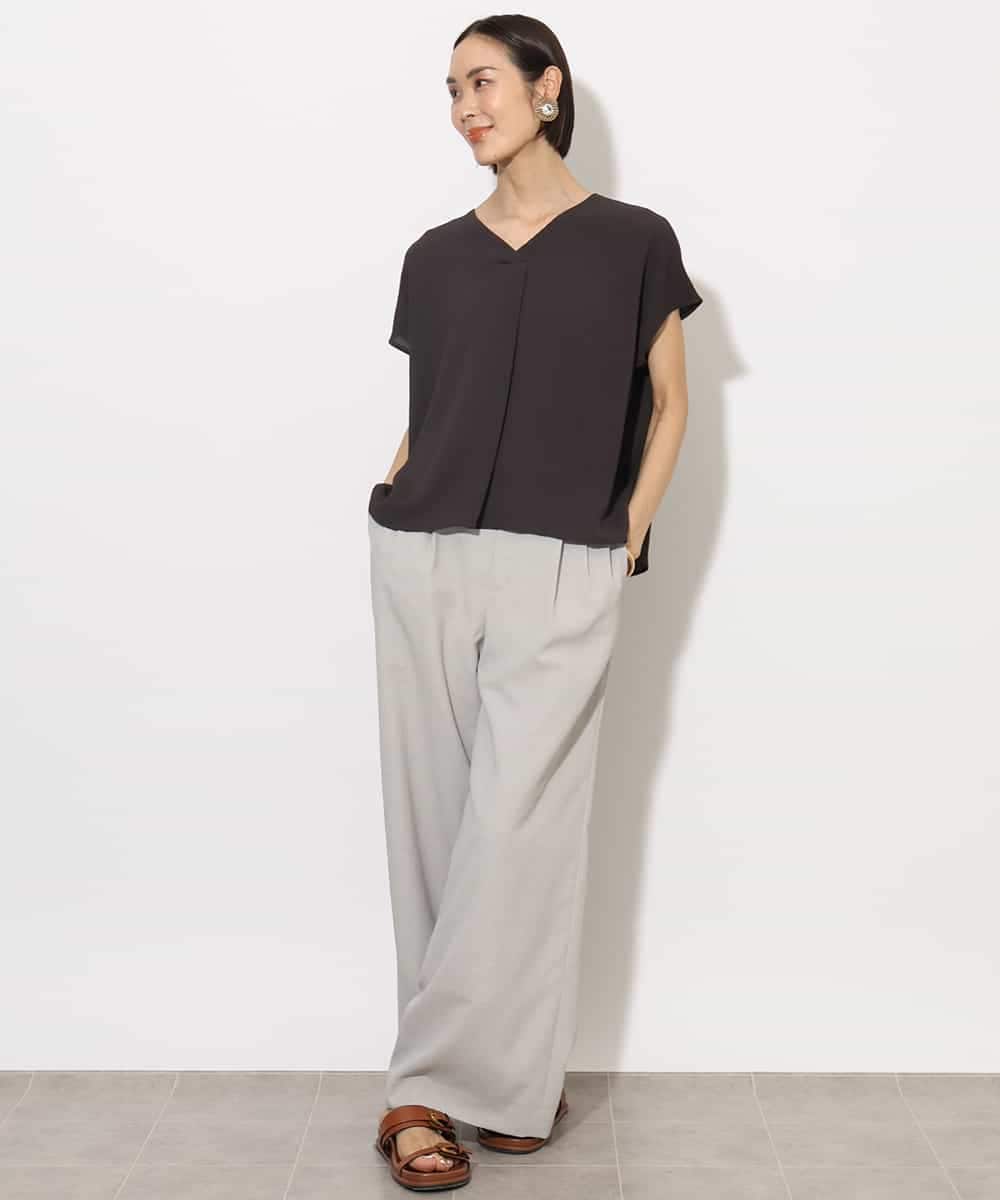FMBHA04160 MICHEL KLEIN(ミッシェルクラン) [セットアップ対応]楊柳Vネックデザインブラウス ブラック