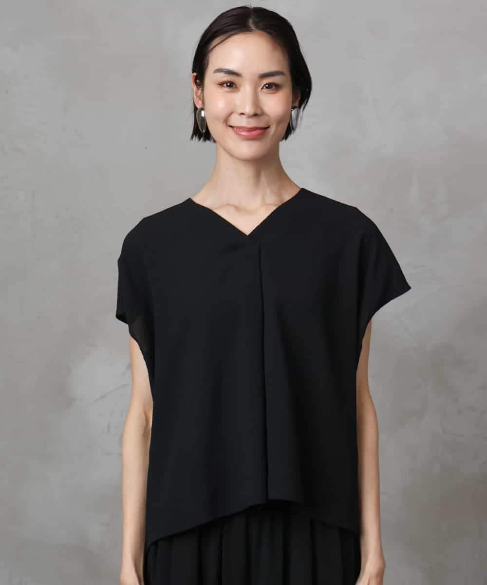 FMBHA04160 MICHEL KLEIN(ミッシェルクラン) [セットアップ対応]楊柳Vネックデザインブラウス ブラック