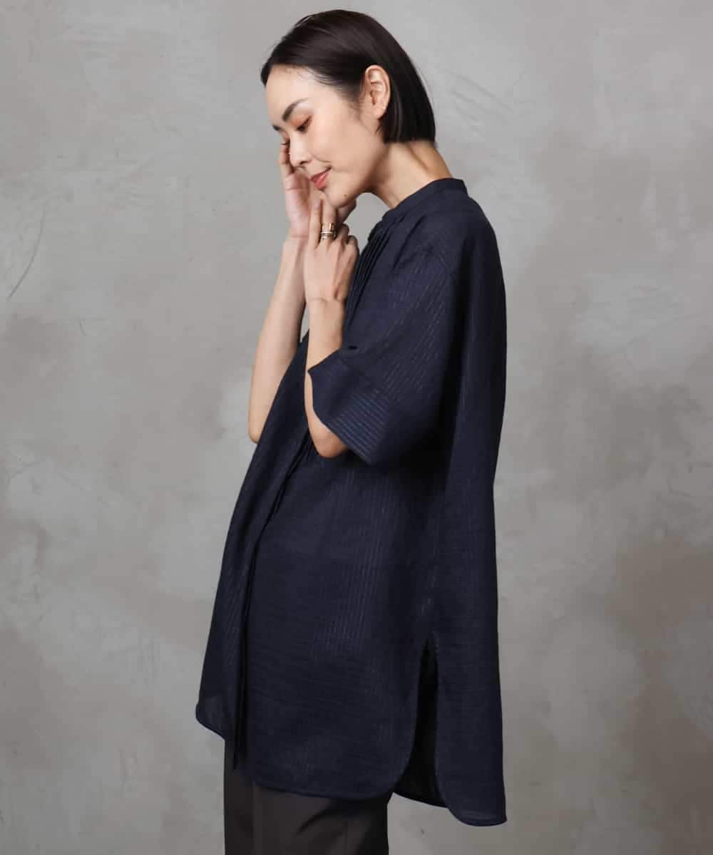 FMBHA05230 MICHEL KLEIN(ミッシェルクラン) シアーチュニックブラウス ネイビー
