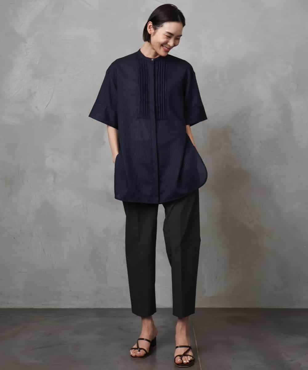 FMBHA05230 MICHEL KLEIN(ミッシェルクラン) シアーチュニックブラウス ネイビー