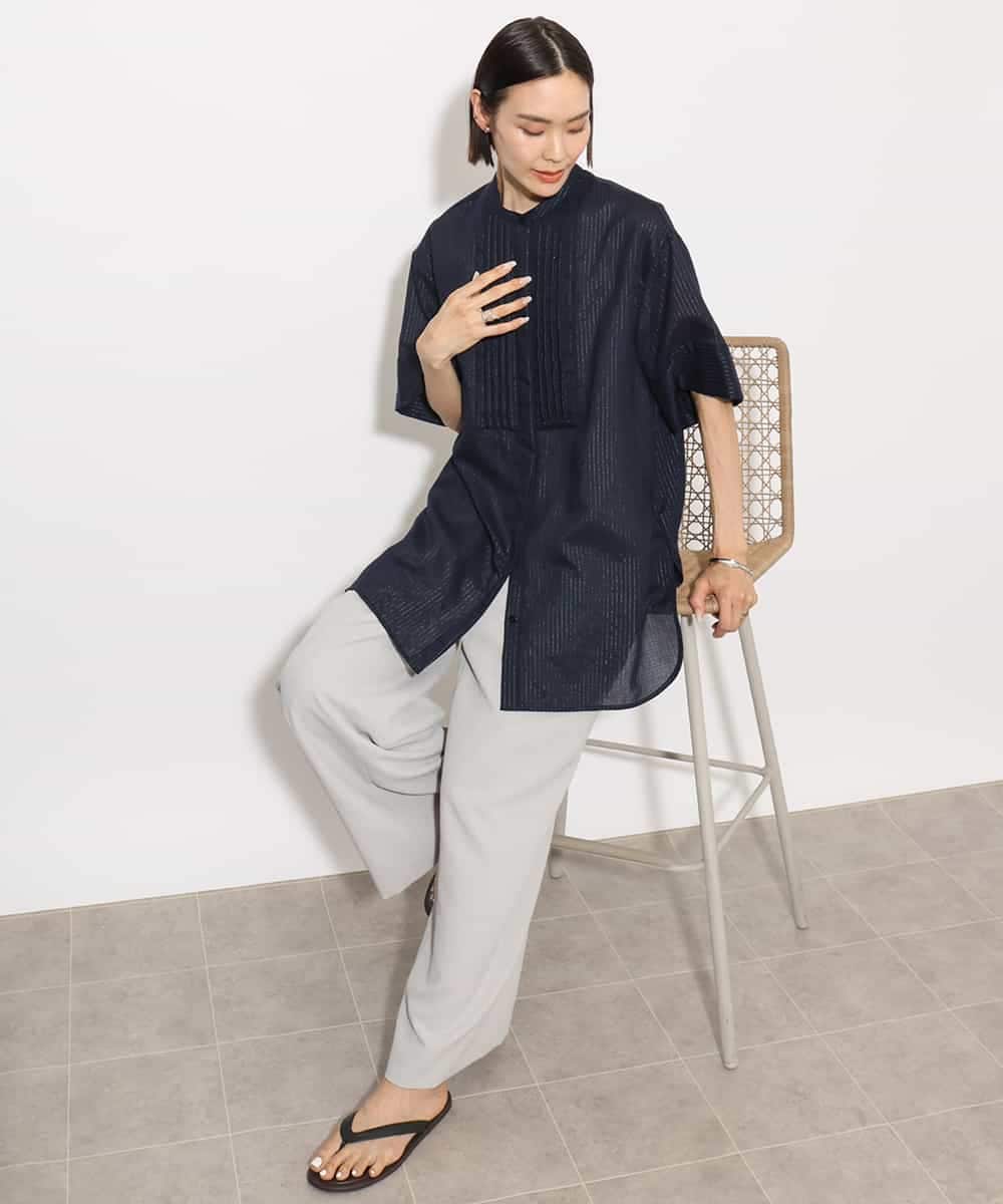 FMBHA05230 MICHEL KLEIN(ミッシェルクラン) シアーチュニックブラウス ネイビー