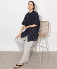 FMBHA05230 MICHEL KLEIN(ミッシェルクラン) シアーチュニックブラウス ネイビー