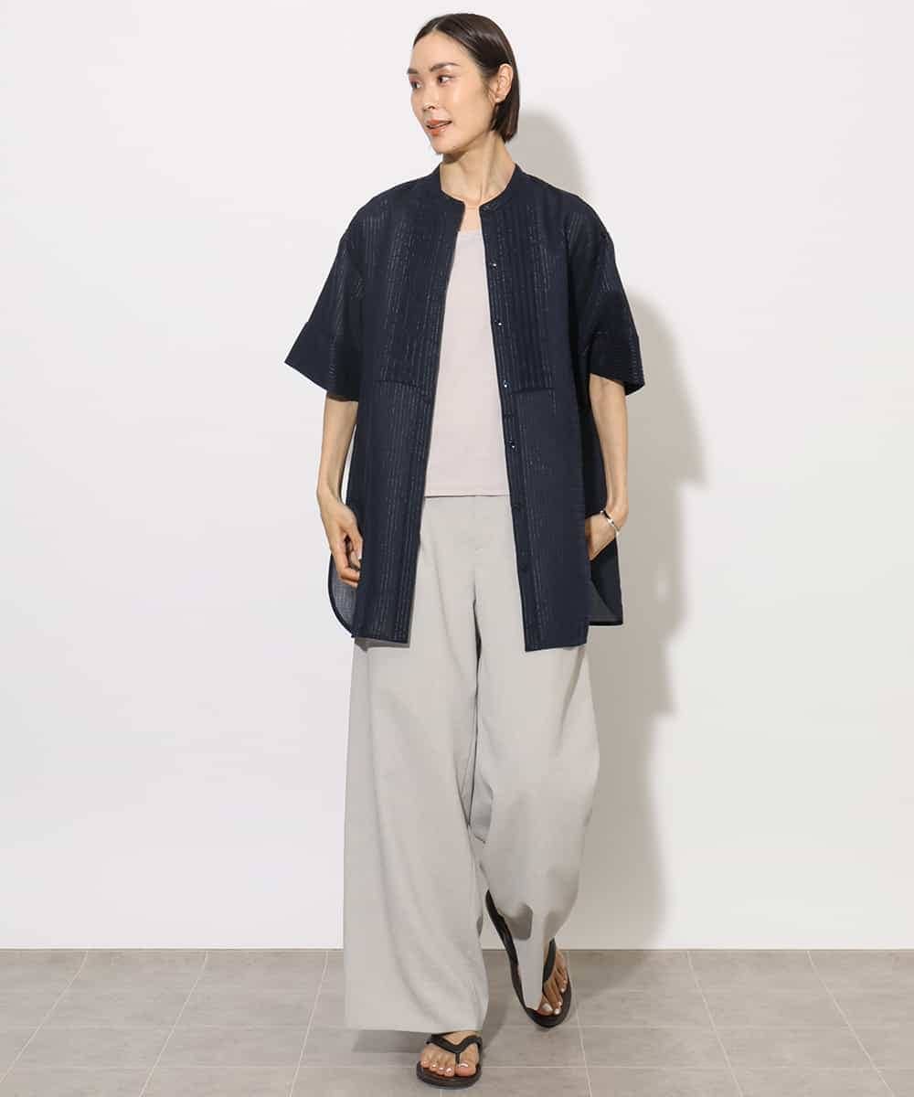 FMBHA05230 MICHEL KLEIN(ミッシェルクラン) シアーチュニックブラウス ネイビー