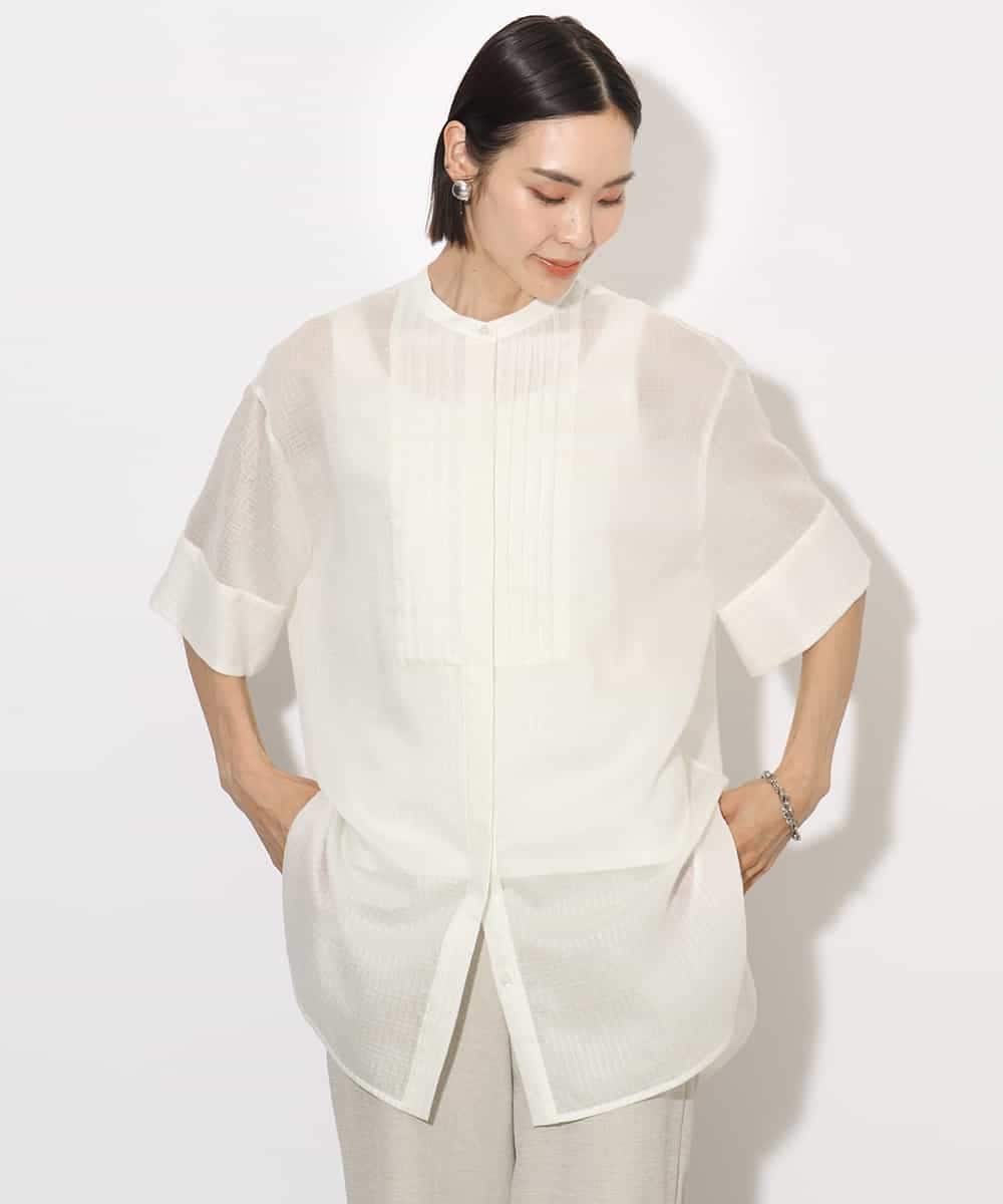 FMBHA05230 MICHEL KLEIN(ミッシェルクラン) シアーチュニックブラウス ネイビー