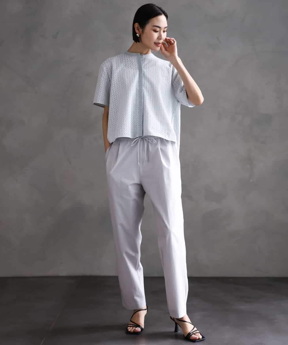 FMBHA18230 MICHEL KLEIN(ミッシェルクラン) [セットアップ対応]エンブロイダリーレースブラウス ライトブルー