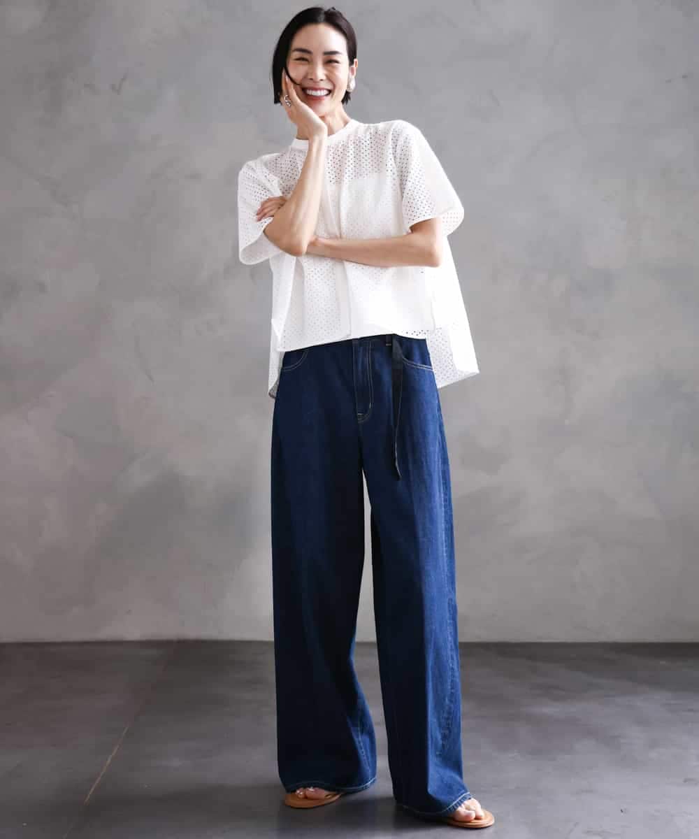 FMBHA18230 MICHEL KLEIN(ミッシェルクラン) [セットアップ対応]エンブロイダリーレースブラウス ライトブルー
