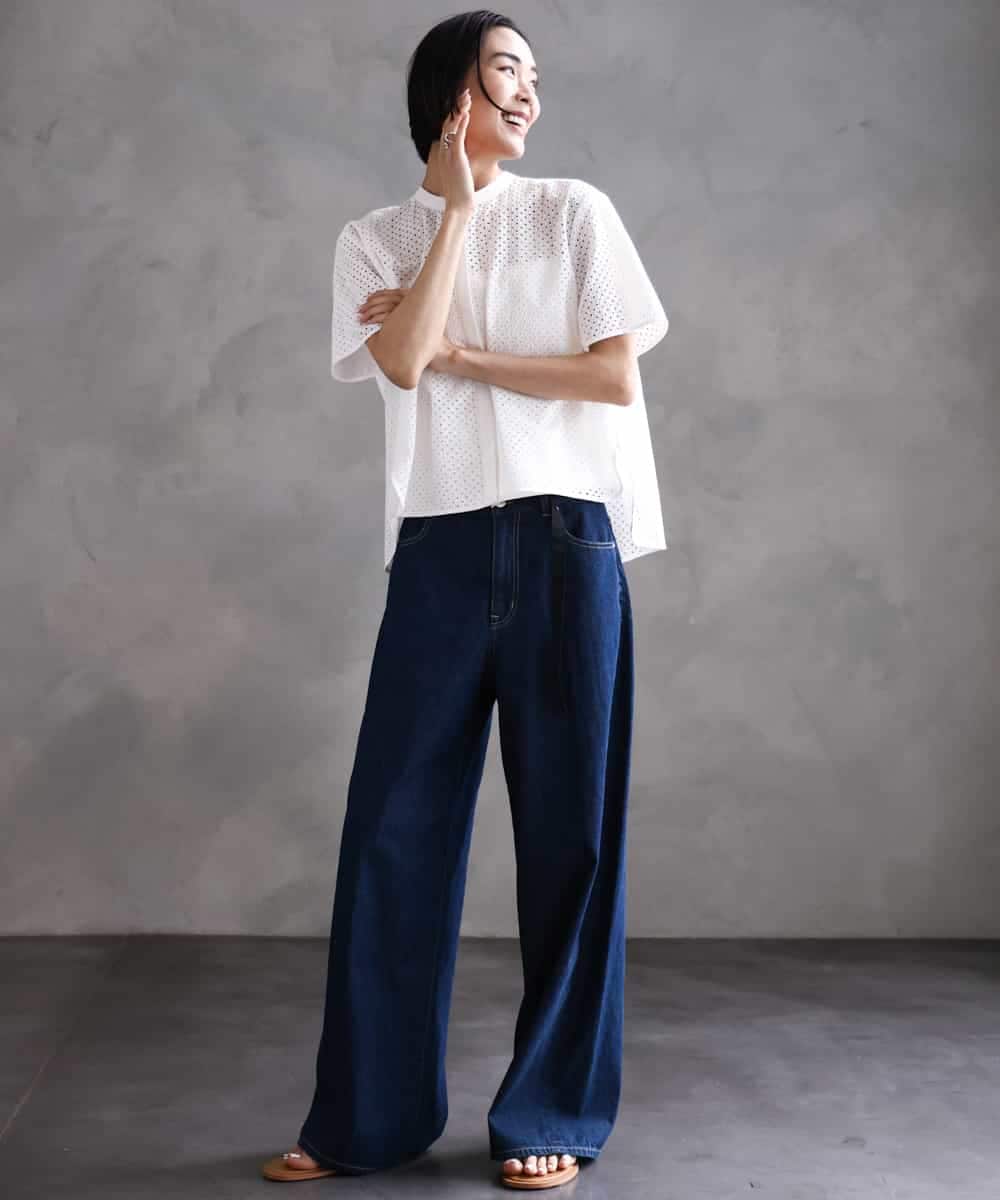 FMBHA18230 MICHEL KLEIN(ミッシェルクラン) [セットアップ対応]エンブロイダリーレースブラウス ライトブルー