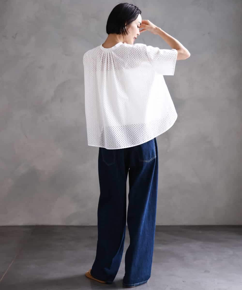 FMBHA18230 MICHEL KLEIN(ミッシェルクラン) [セットアップ対応]エンブロイダリーレースブラウス ライトブルー