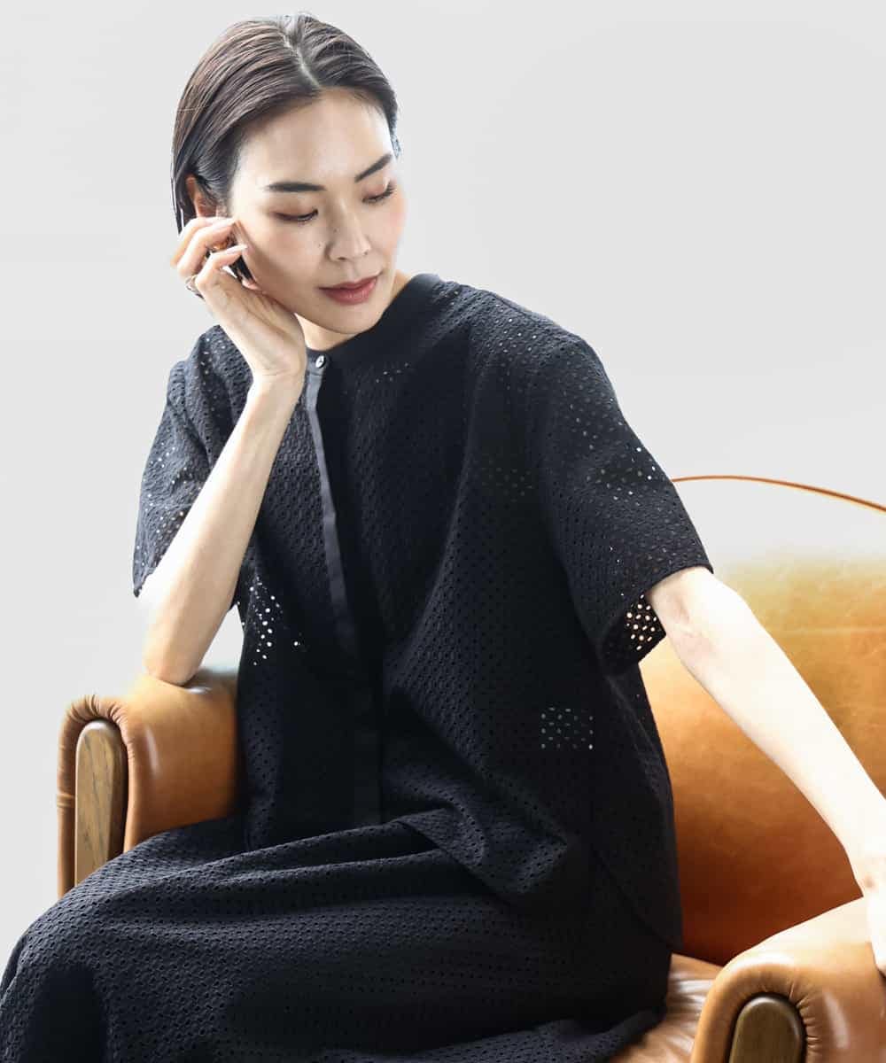 FMBHA18230 MICHEL KLEIN(ミッシェルクラン) [セットアップ対応]エンブロイダリーレースブラウス ライトブルー