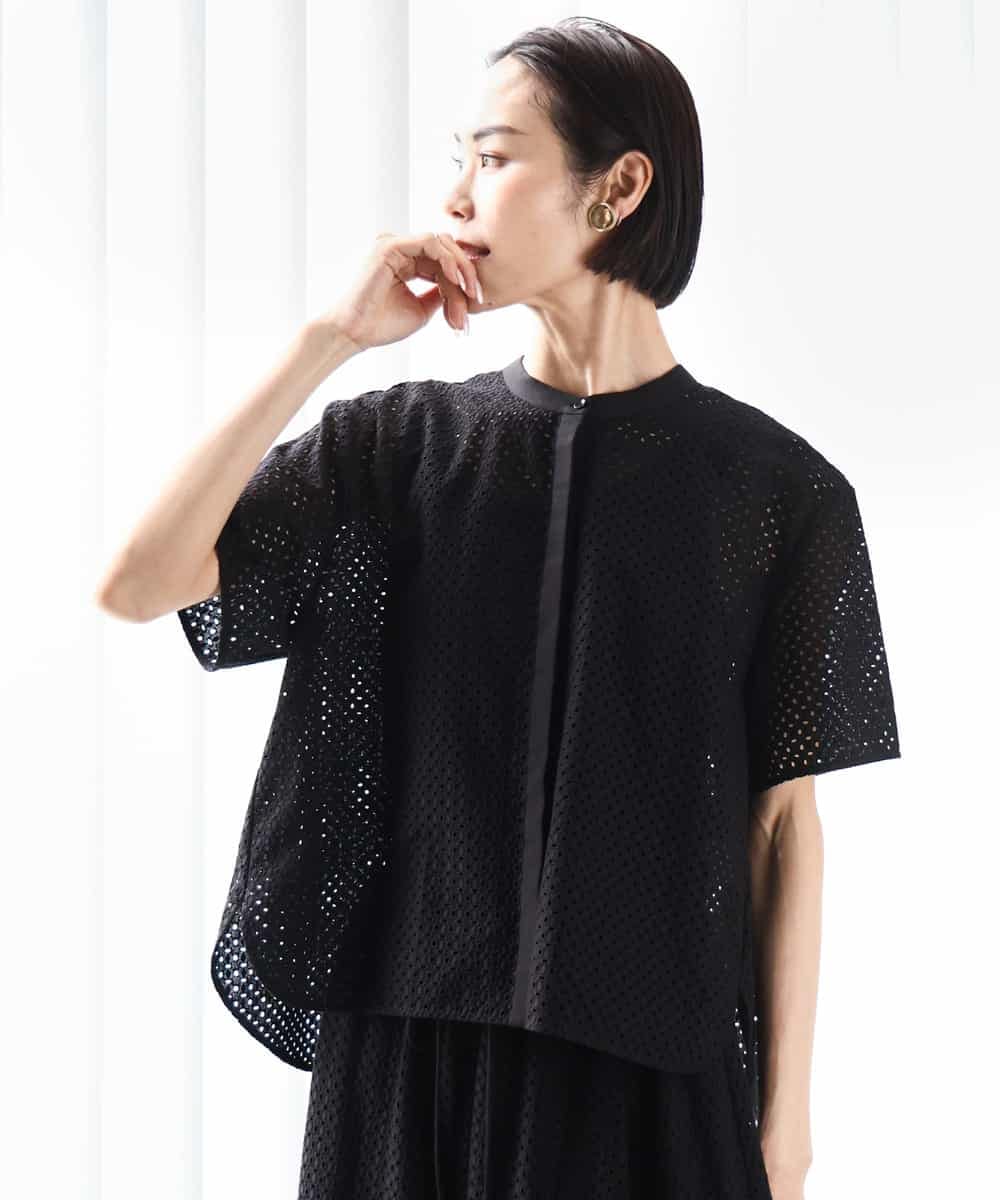 FMBHA18230 MICHEL KLEIN(ミッシェルクラン) [セットアップ対応]エンブロイダリーレースブラウス ライトブルー