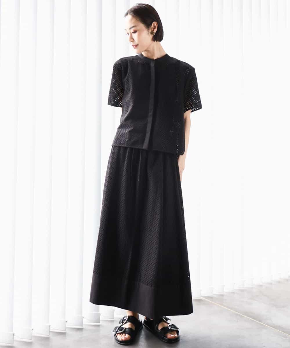 FMBHA18230 MICHEL KLEIN(ミッシェルクラン) [セットアップ対応]エンブロイダリーレースブラウス ライトブルー