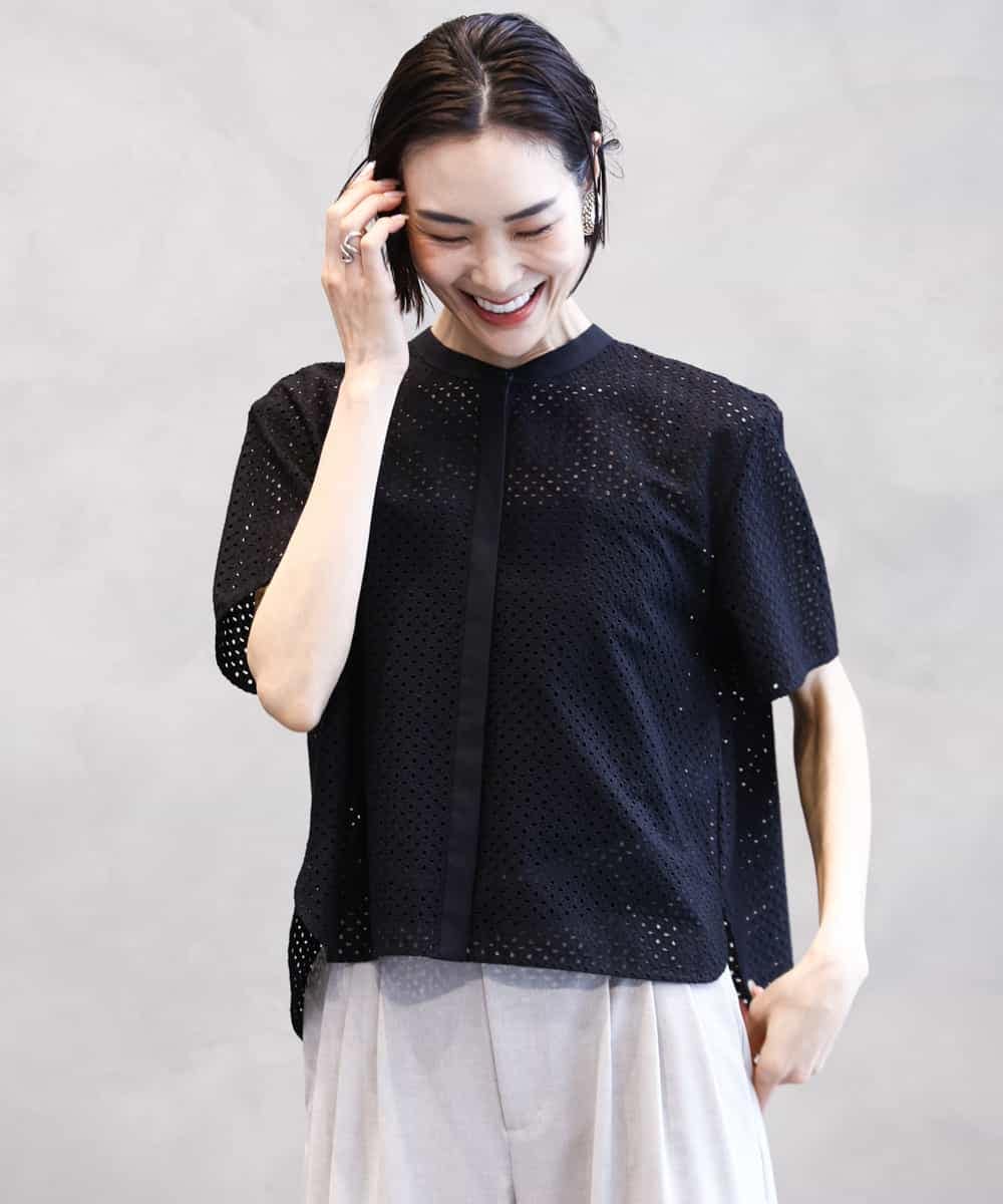 FMBHA18230 MICHEL KLEIN(ミッシェルクラン) [セットアップ対応]エンブロイダリーレースブラウス ライトブルー