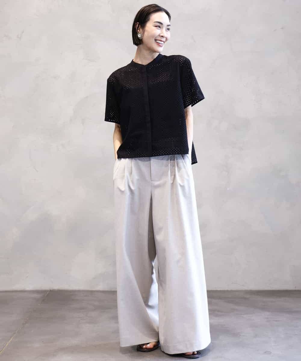 FMBHA18230 MICHEL KLEIN(ミッシェルクラン) [セットアップ対応]エンブロイダリーレースブラウス ライトブルー