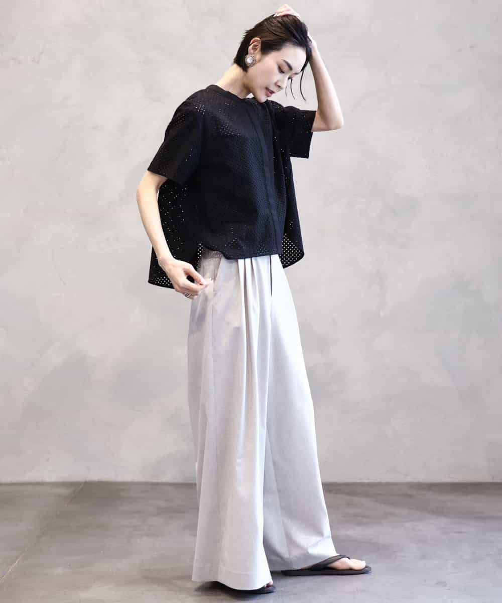 FMBHA18230 MICHEL KLEIN(ミッシェルクラン) [セットアップ対応]エンブロイダリーレースブラウス ライトブルー