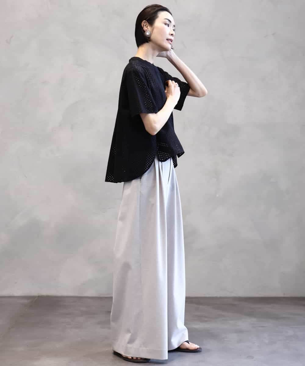 FMBHA18230 MICHEL KLEIN(ミッシェルクラン) [セットアップ対応]エンブロイダリーレースブラウス ライトブルー