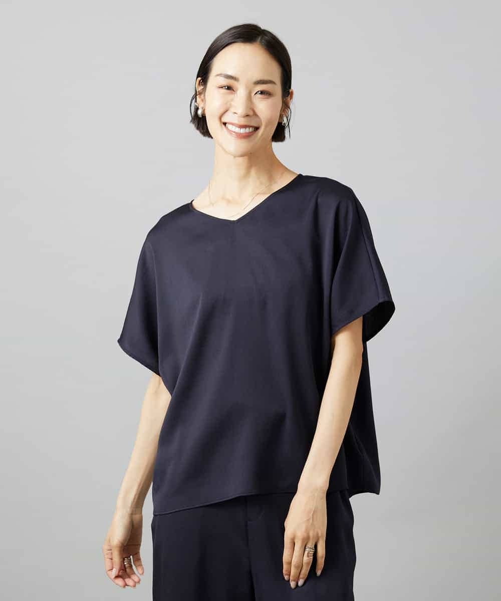FMBHD02170 MICHEL KLEIN [セットアップ対応]Vネックサテンオーバーブラウス
