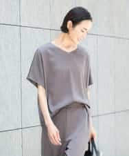 FMBHD02170 MICHEL KLEIN(ミッシェルクラン) [セットアップ対応]Vネックサテンオーバーブラウス ベージュ
