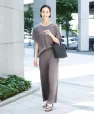 FMBHD02170 MICHEL KLEIN(ミッシェルクラン) [セットアップ対応]Vネックサテンオーバーブラウス ベージュ