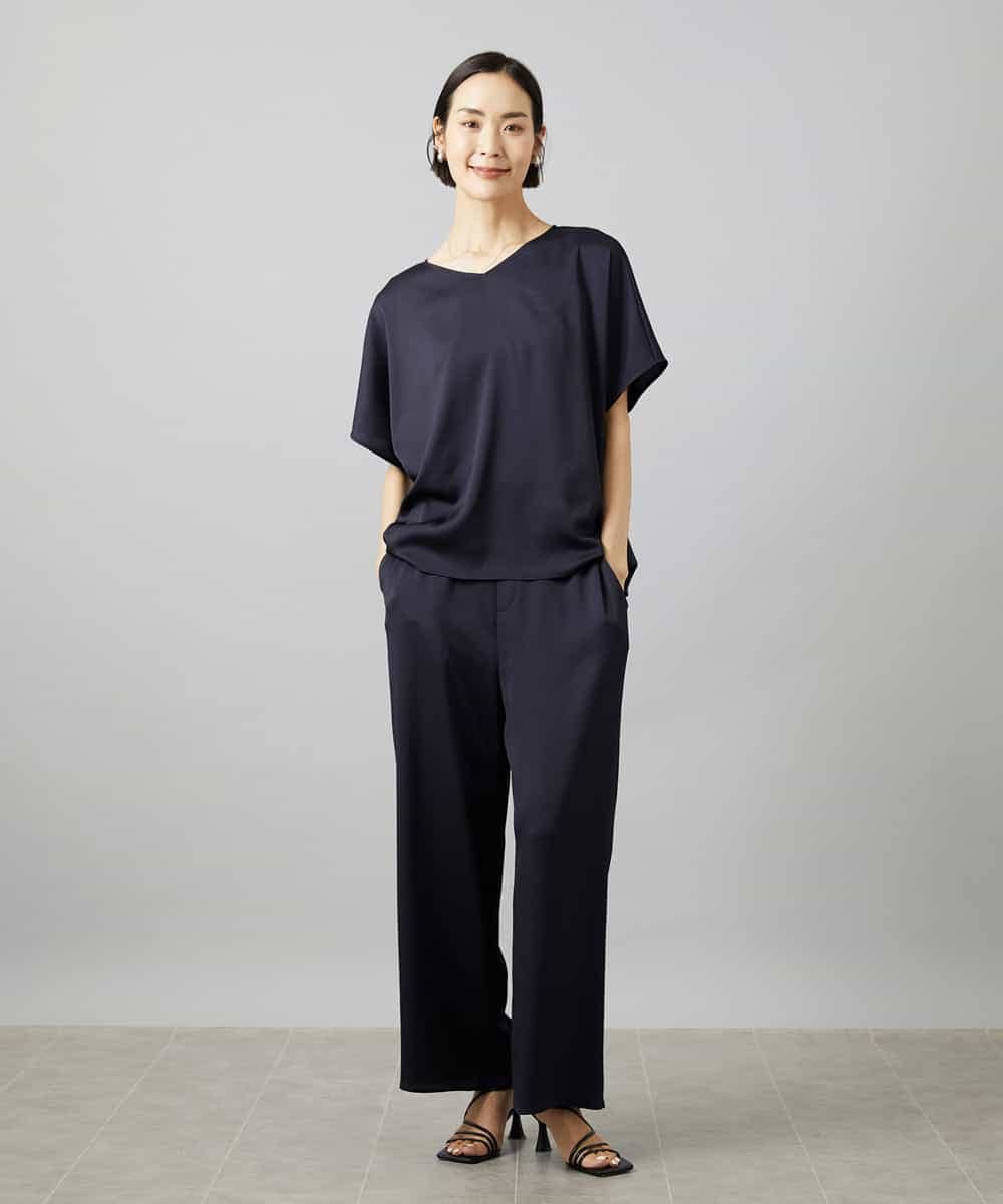 FMBHD02170 MICHEL KLEIN(ミッシェルクラン) [セットアップ対応]Vネックサテンオーバーブラウス ベージュ