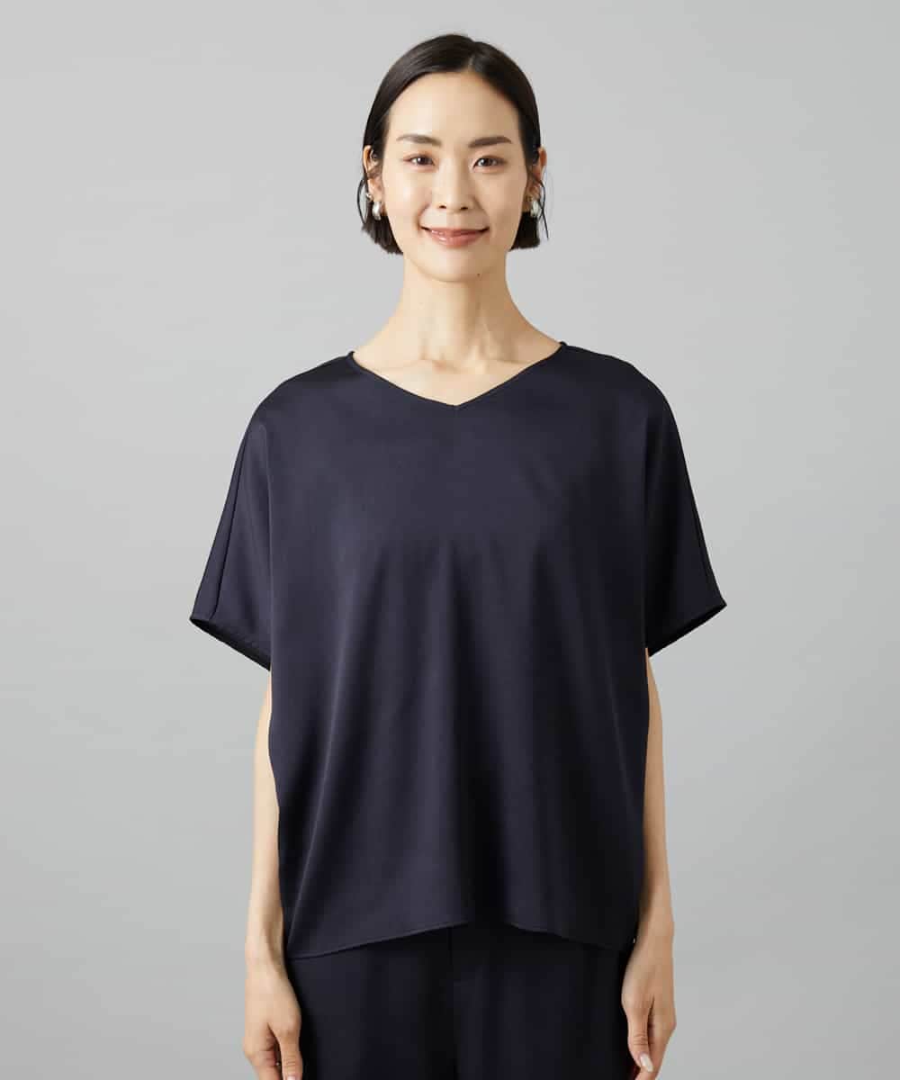 FMBHD02170 MICHEL KLEIN(ミッシェルクラン) [セットアップ対応]Vネックサテンオーバーブラウス ベージュ