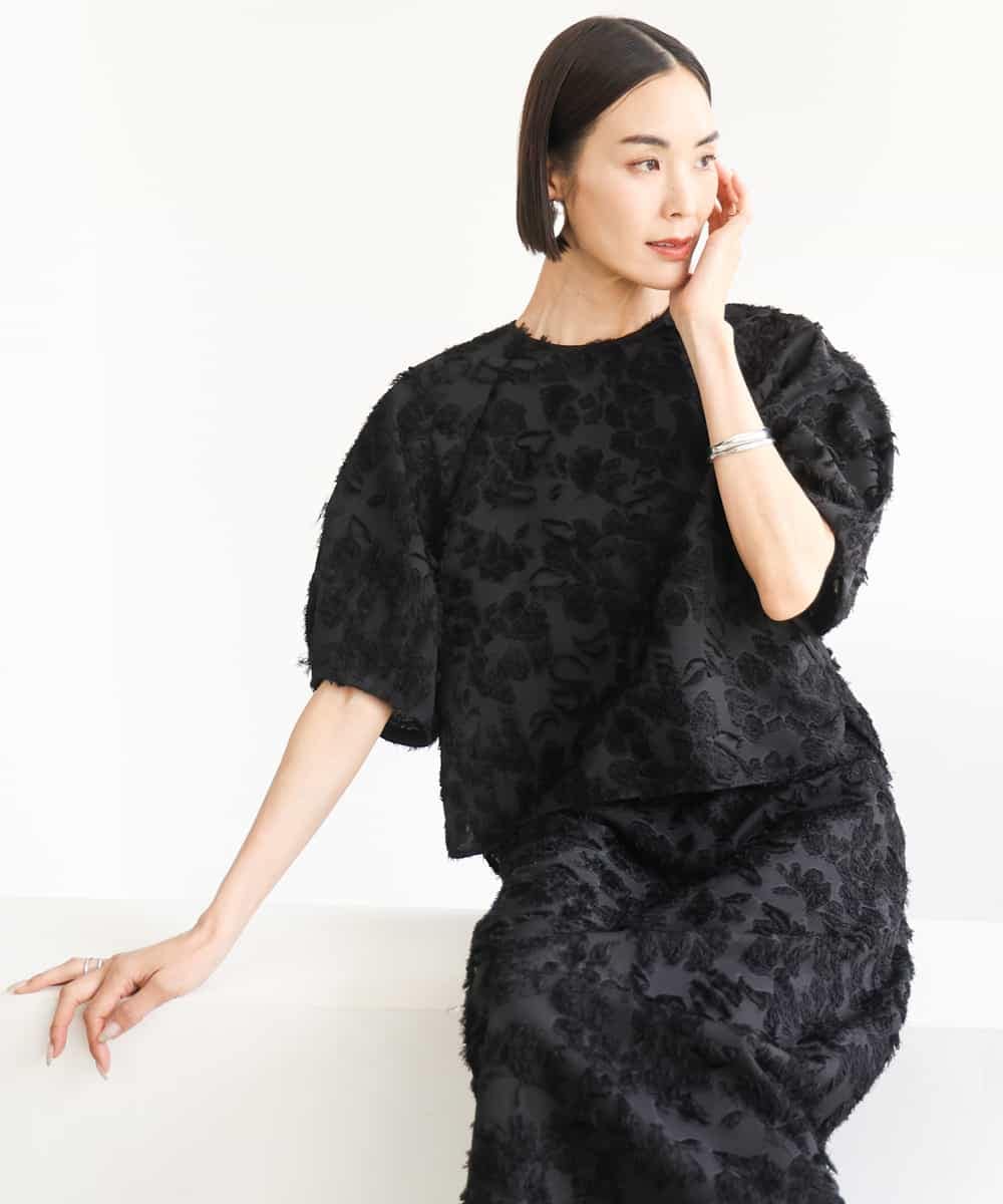 FMBHD05230 MICHEL KLEIN(ミッシェルクラン) [セットアップ対応]フラワージャカードブラウス ブラック