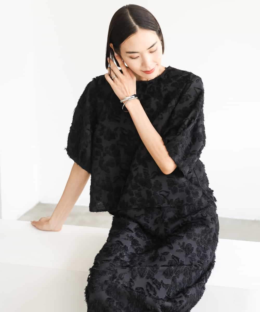 FMBHD05230 MICHEL KLEIN(ミッシェルクラン) [セットアップ対応]フラワージャカードブラウス ブラック