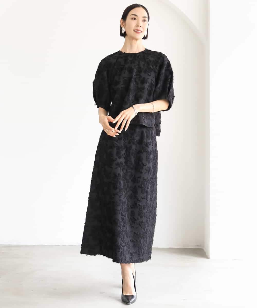 FMBHD05230 MICHEL KLEIN(ミッシェルクラン) [セットアップ対応]フラワージャカードブラウス ブラック