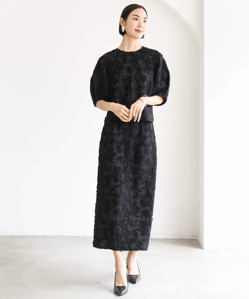 FMBHD05230 MICHEL KLEIN(ミッシェルクラン) [セットアップ対応]フラワージャカードブラウス ブラック