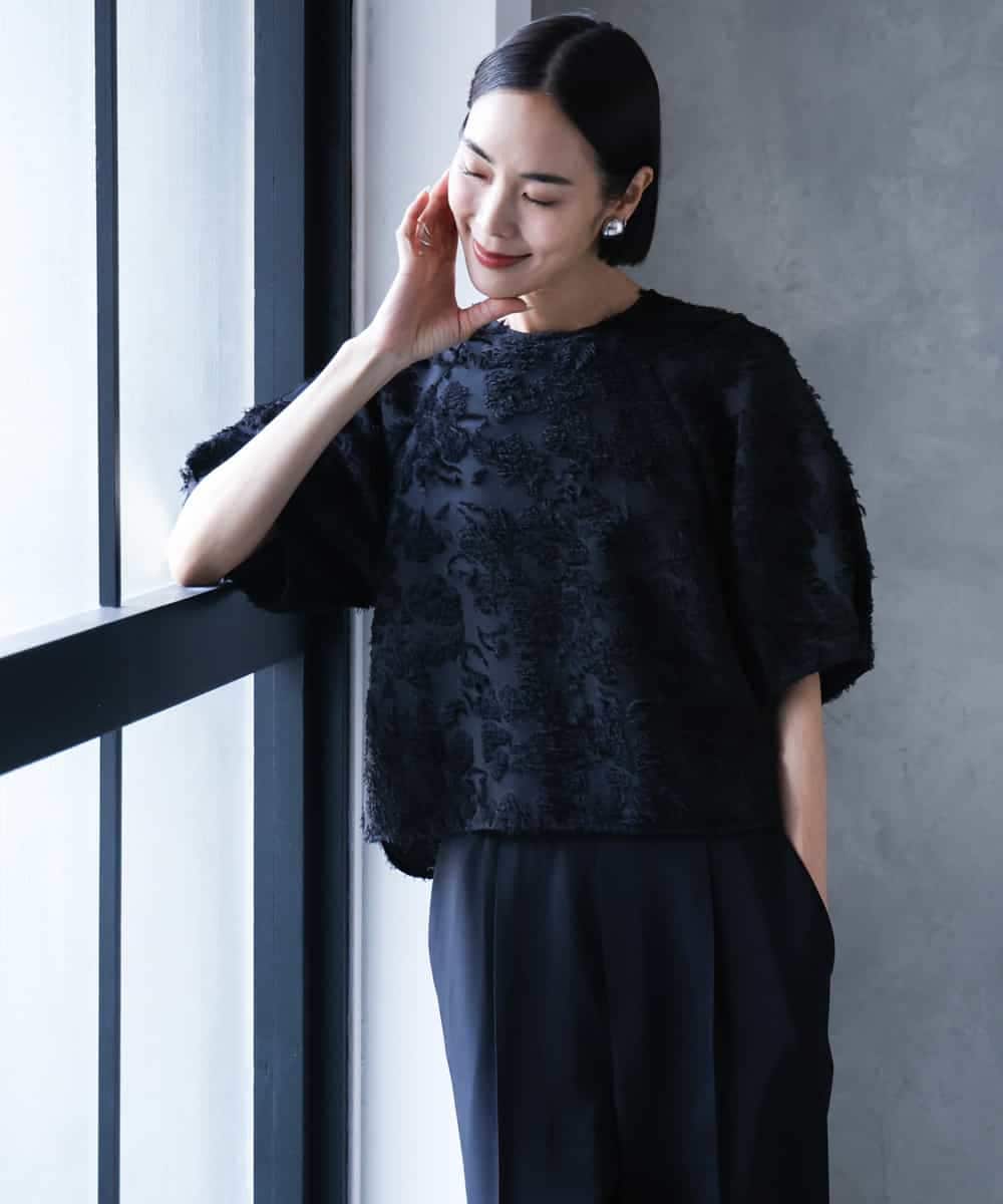 FMBHD05230 MICHEL KLEIN(ミッシェルクラン) [セットアップ対応]フラワージャカードブラウス ブラック