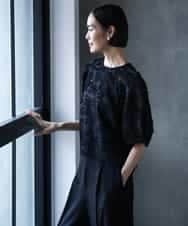 FMBHD05230 MICHEL KLEIN(ミッシェルクラン) [セットアップ対応]フラワージャカードブラウス ブラック